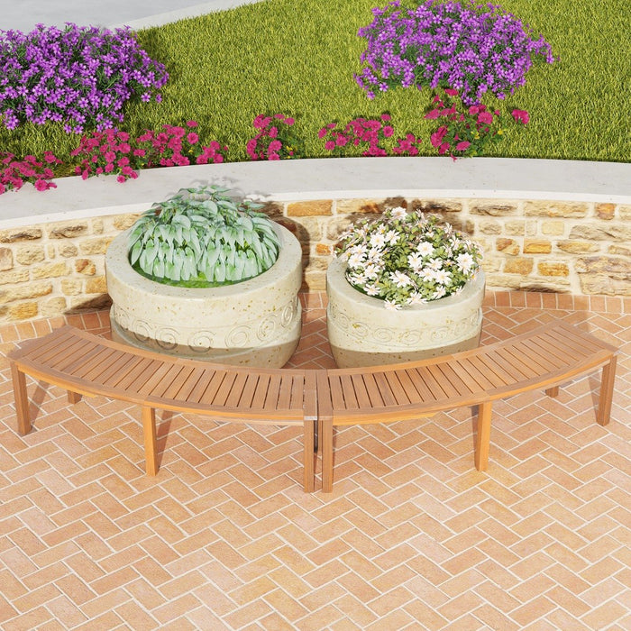 Curved Fire Pit Bench with Slatted Seat and Painted Surface-