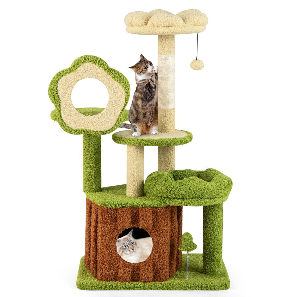 Cute Cat Tree for Adult Cats with Trunk Condo and Flower Perch-