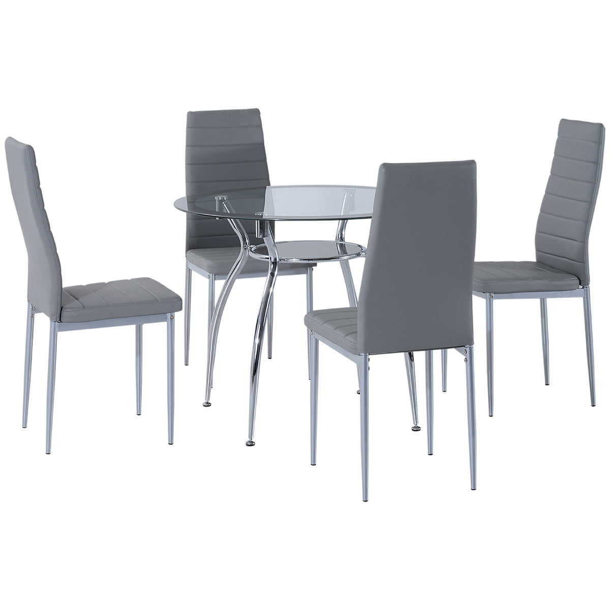 Modern Round Glass Dining Table Set with 4 Leather Chairs — Shopsta UK