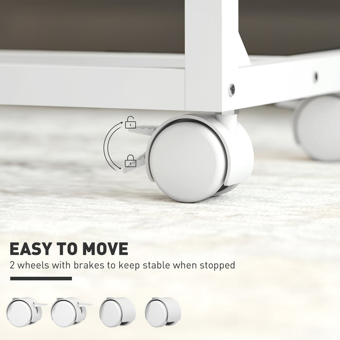 HOMCOM C-Shaped Sofa Side Table, Height Adjustable Overbed Table with Tilting Desktop, Mobile Laptop Desk for Living Room Bedroom, Oak and White