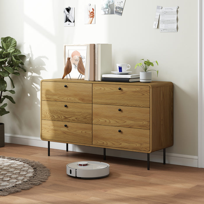 HOMCOM Chest of Drawers, 6 Drawer Dresser - Oak