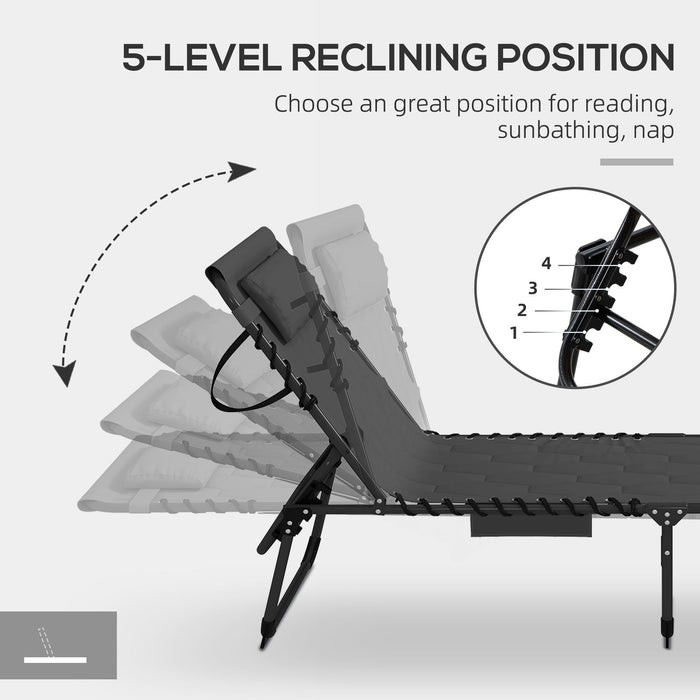 Outsunny Padded Sun Lounger, with Five-Position Reclining Back - Black