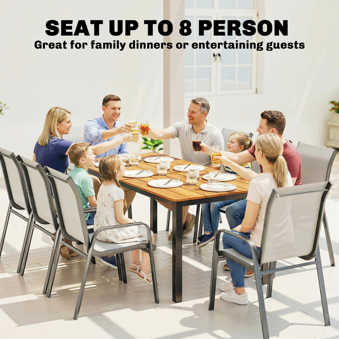 Outsunny Garden Dining Table for 6-8 Person, 180 x 86 cm Rectangular Outdoor Dining Table with Wood Slatted Top, Teak