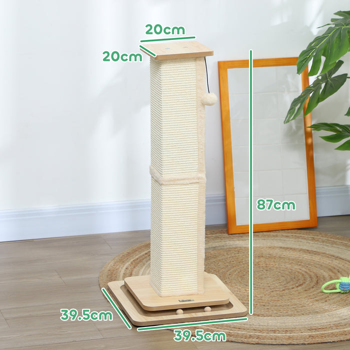 PawHut 3 in 1 Cat Scratching Post, 87cm Cat Scratcher w/ Track Ball Toy, Oak | Aosom UK