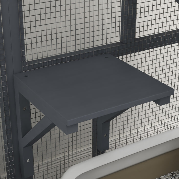 PawHut Cat Cage House, Catio Cat Outdoor Enclosure on Wheels, Weather-Resistant Wooden Kitty Cage with Platforms, Hammock, 100L x 60W x 110Hcm - Light Grey | Aosom UK