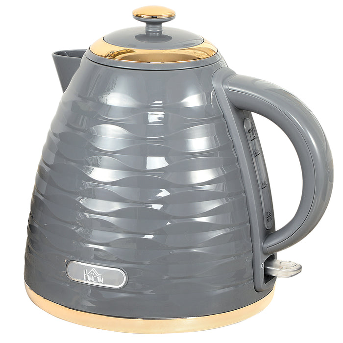 HOMCOM Electric Kettle, 1.7L, Fast Boil, 3kW Water Kettle with Removable Washable Anti-scale Filter, Auto Shut-off, 360° Swivel, BPA Free, Grey Water Ripple Texture