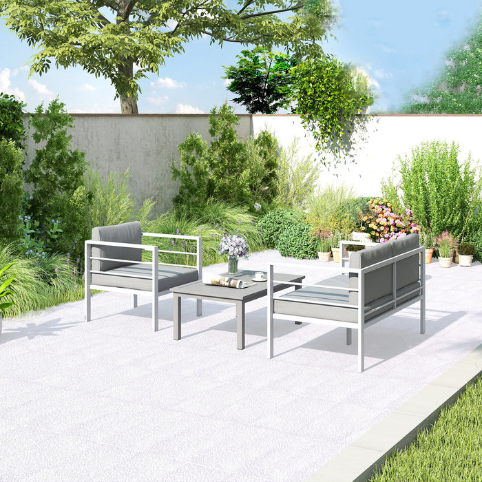 Outsunny 4 Piece Garden Furniture Set, 4 Seater Aluminium Garden Sofa Set with 2 Armchairs, Loveseat, Coffee Table and Cushions, Outdoor Conversation Conservatory Furniture for Patio, Charcoal Grey