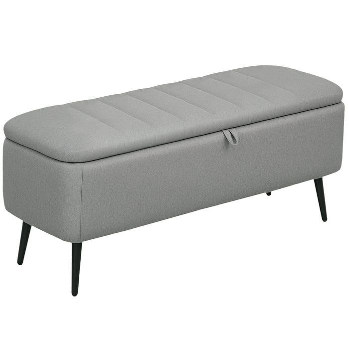 HOMCOM 92 x 31cm Linen-Look Storage Ottoman - Light Grey