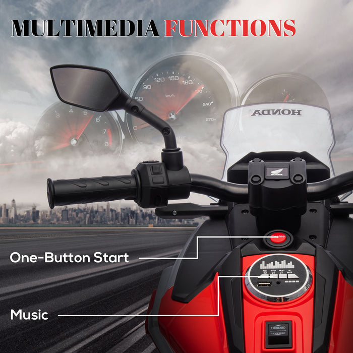 Honda 12V Children's Electric Motorcycle - with Built-In Music, Bright Headlights & Educational Features - Perfect Ride-on Toy for Kids Aged 3-6, Vibrant Red