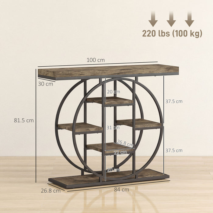 HOMCOM Industrial Console Table with Storage Shelves - Rustic Brown