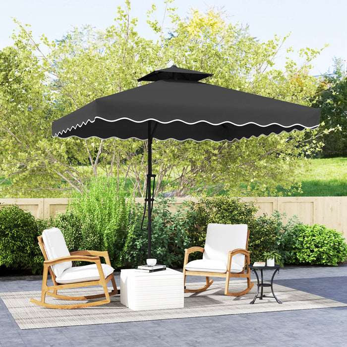 Outsunny 2.5m Cantilever Parasol with Easy Lever, Square Double Top Garden Parasol Umbrella with Ruffles and Cross Base, Overhanging Outdoor Sun Shades, Black