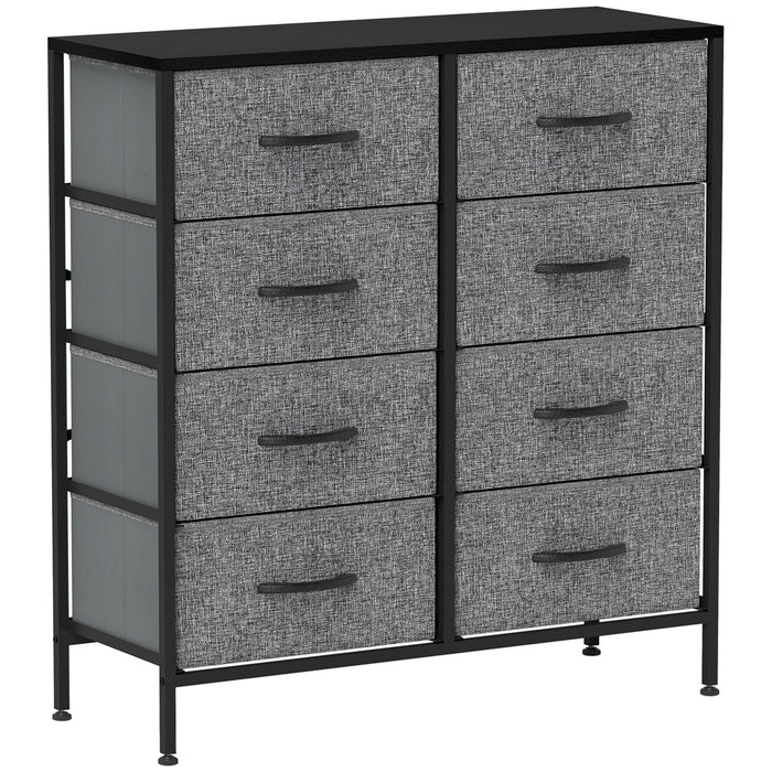 HOMCOM Fabric Chest of Drawers, Industrial Storage Bedroom Dresser with 8 Fabric Drawers, Steel Frame and Wooden Top for Nursery, Living Room, Hallway, Black