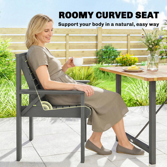 Outsunny Wooden Garden Dining Chair, Outdoor Chair Garden Armchair with Curved Seat and Wide Armrests, Grey Embossed Finish