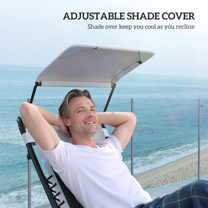 Outsunny Zero Gravity Lounger Chair Set of 2, Folding Reclining Patio Chair with Shade Cover, Cup Holder, Soft Cushion and Headrest for Poolside, Camping, Light Grey