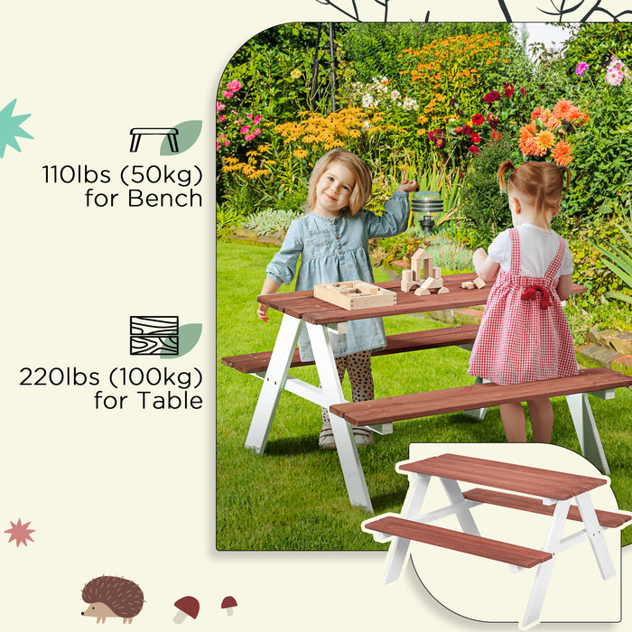 Outsunny Kids Picnic Table, Wooden Table and Bench Set, Kids Garden Furniture for Patio Aged 3-8 Years Old, Brown