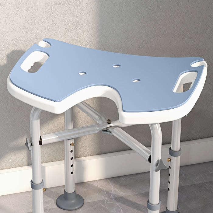 HOMCOM 39-51.5cm 'U' Seat Padded Shower Stool - Light Blue | Aosom UK