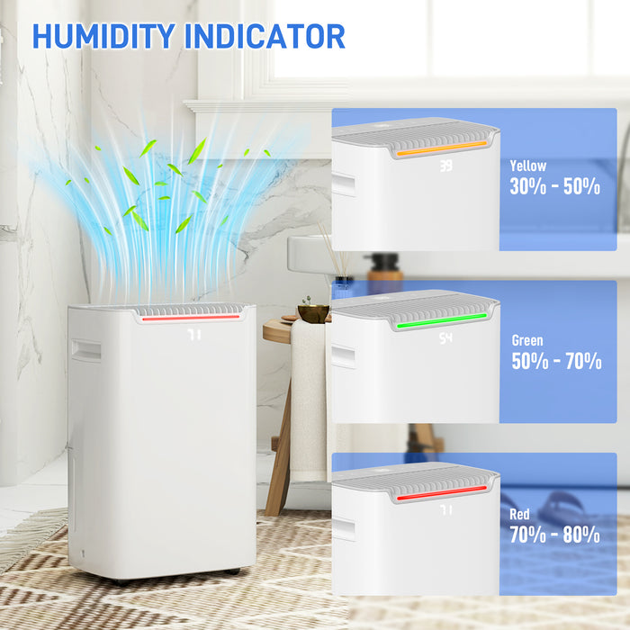 HOMCOM 20L/Day Dehumidifier with Continuous Drainage, 2.5L Water Tank, 24H Timer On/off, Digital Humidity Display, Air Filter, Dehumidifier for Home Damp, Bedroom, Condensation, Mould, Laundry Drying | Aosom UK