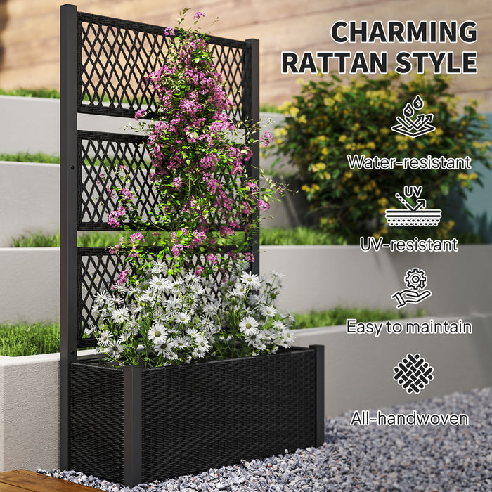 Outsunny Garden Planter Box with Trellis, Liner for Climbing Plants, Vegetables, Flowers, 90 x 35 x 148 cm, Charcoal Grey