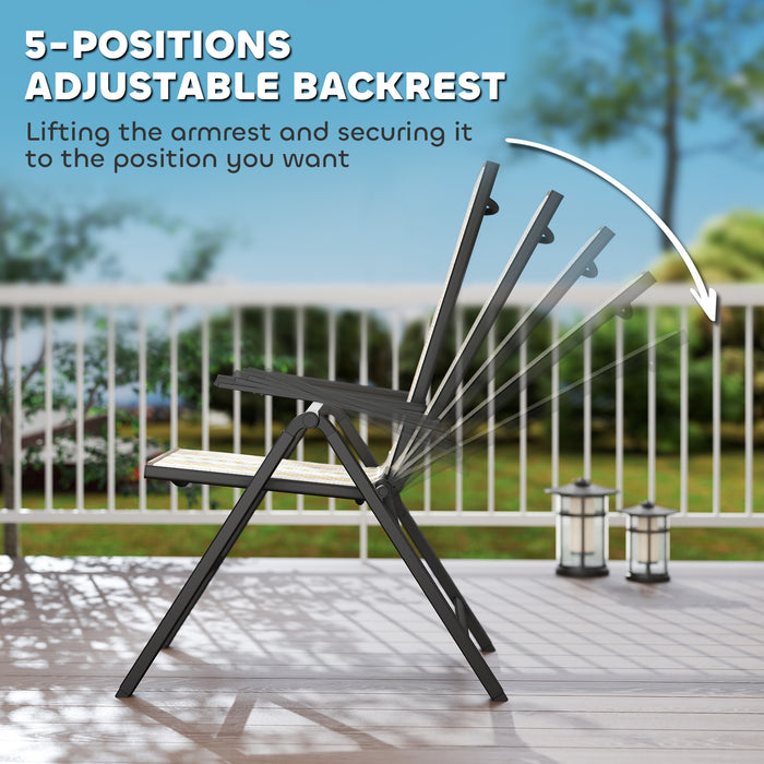 Outsunny Outdoor Rattan Folding Chair with 5-Position Adjustable Backrest, Wicker Garden Dining Chair with Wide Armrest, Set of 2 for Patio, Terrace, Balcony, Orange