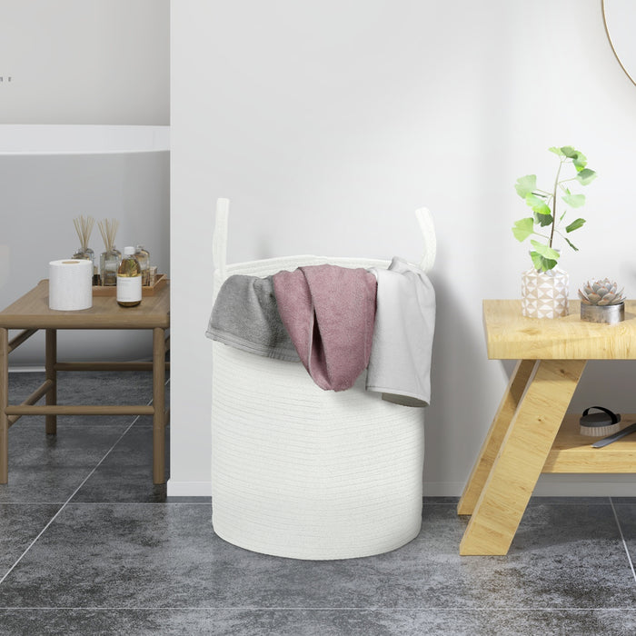 HOMCOM 36L Cotton Rope Laundry Basket, with Handles - Cream White | Aosom UK