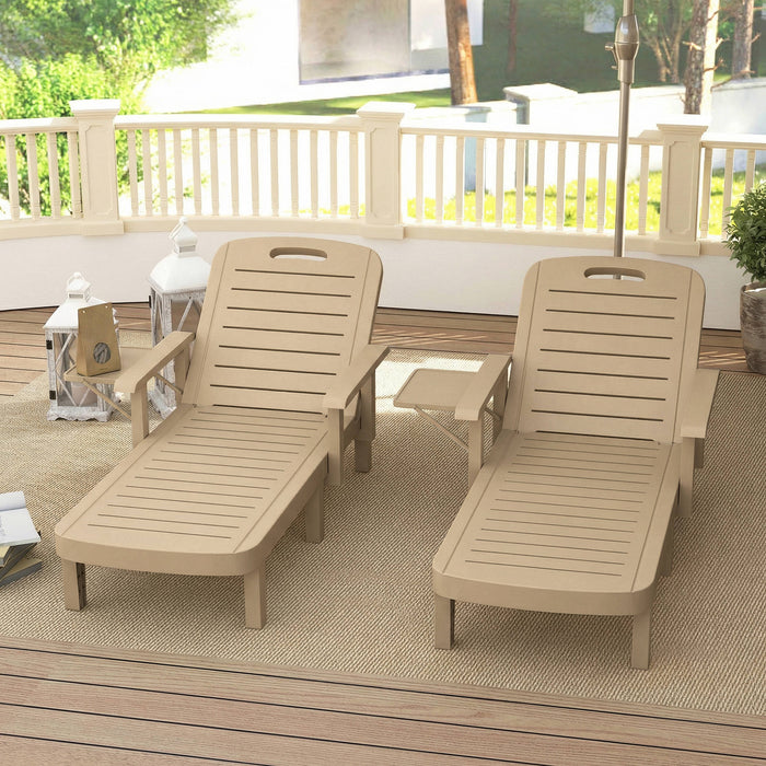 Outsunny Set of 2 Reclining Sun Loungers, 5 Positions Adjustable Outdoor Chaise Lounge Chair with Armrests, Khaki