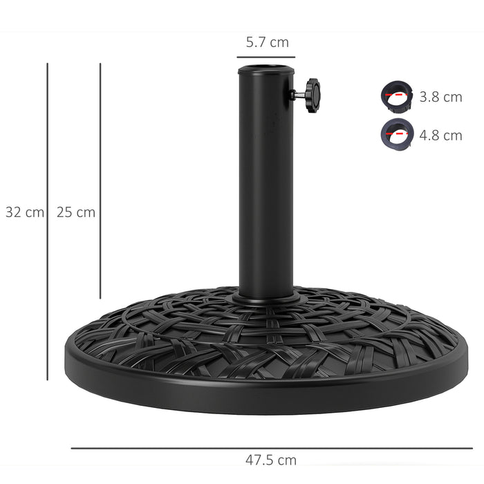 Outsunny 12kg Garden Parasol Base, Round Resin Garden Umbrella Base, Heavy Duty Parasol Stand for 38mm or 48mm Outdoor Umbrella Poles, Black