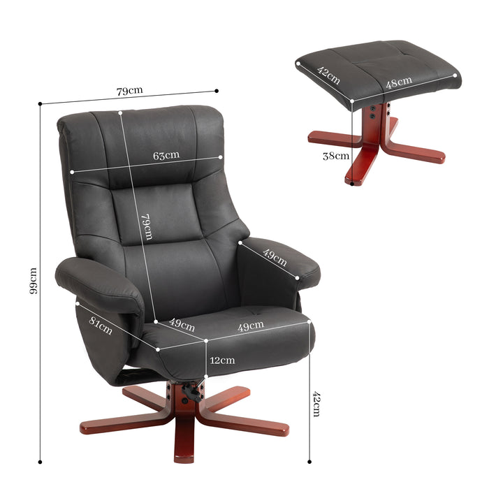 HOMCOM Faux Microfibre Leather Manual Recliner and Footstool Set - Black | Aosom UK