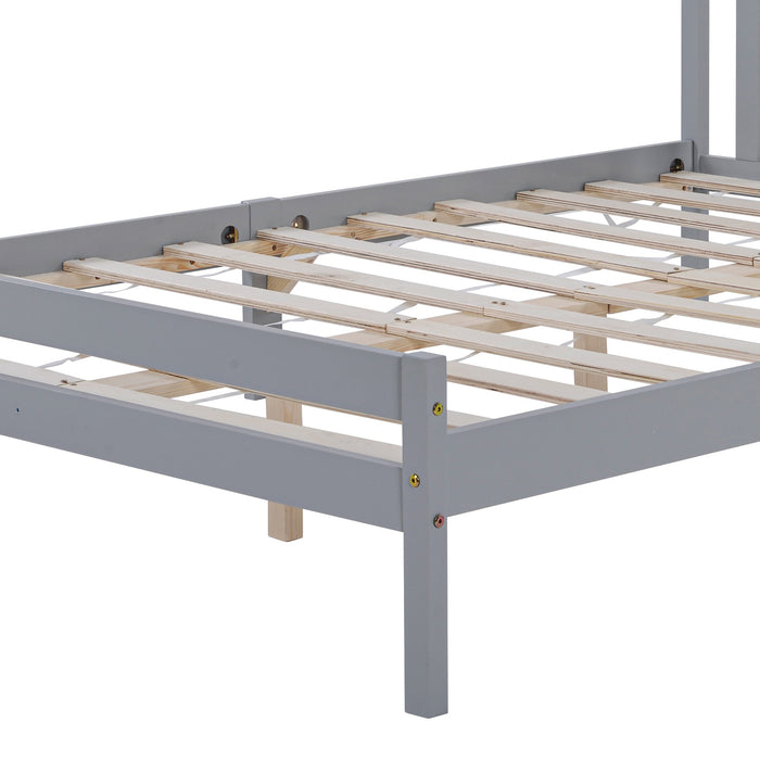 Wooden Double Bed Frame with Headboard and Footboard - Elegant 4ft6 Bedroom Furniture in Grey, No Box Spring Needed - Comfort & Style for Modern Bedrooms, Size 196x140x77 cm