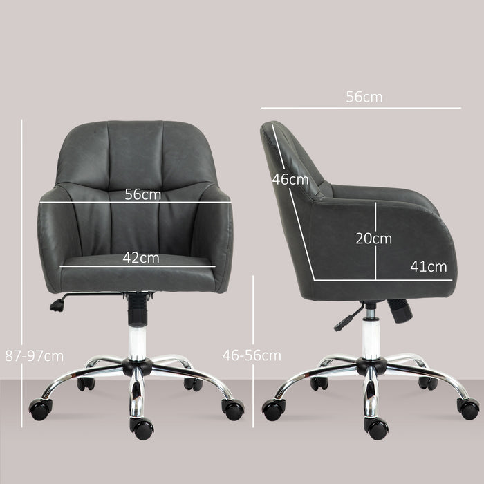 HOMCOM Computer Desk Chair, PU Leather Swivel Office Chair, Makeup Vanity Chair with Height Adjustable, Wheels, for Home Study Bedroom, Grey | Aosom UK