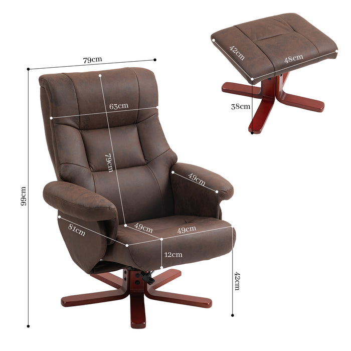 HOMCOM Faux Microfibre Leather Manual Recliner and Footstool Set - Dark Brown | Aosom UK