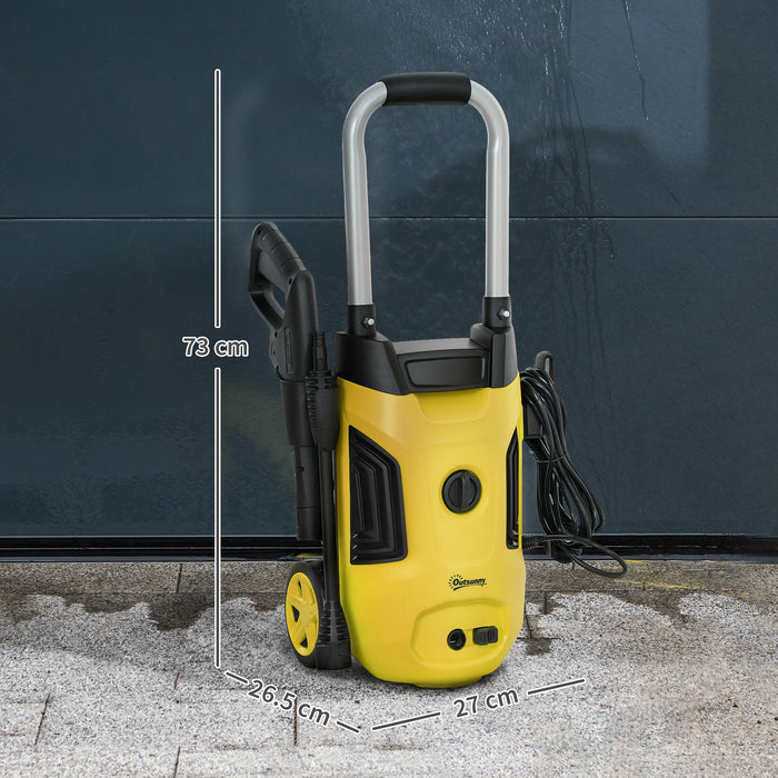Outsunny 1800W High Pressure Washer, 150 Bar Pressure, 420 L/h Flow, Portable Electric Power Washer Jet Wash Cleaner with Adjustable Nozzle, 6M Hose, Steel Handle for Home Patio Car Driveway, Yellow