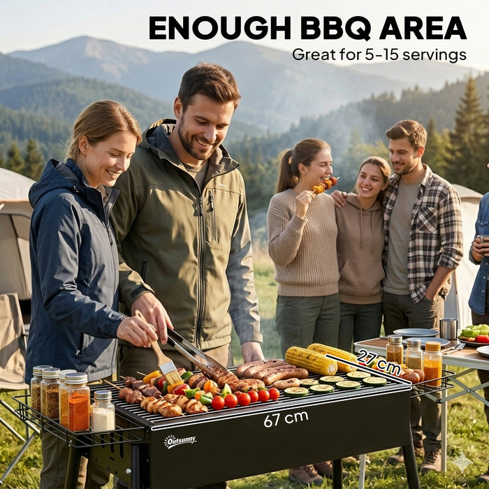 Outsunny Portable Charcoal BBQ Grill with Seasoning Baskets for Camping Picnic Hiking