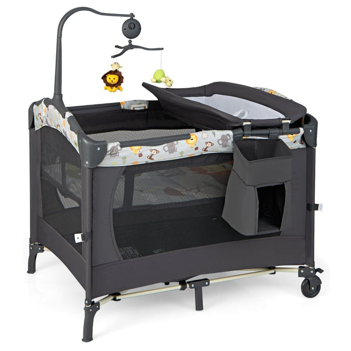 3-in-1 Foldable Baby Travel Cot with Changing Tab and Mattress-