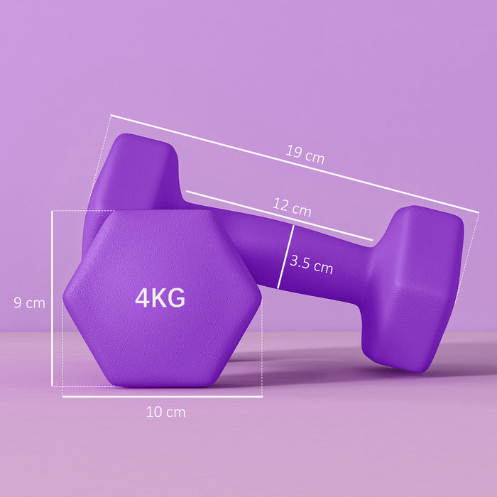 Hexagonal Dumbbells 2-Pack - 4kg Each with Non-Slip Grip, Home Gym Equipment, Purple - Ideal for Strength Training and Fitness Enthusiasts