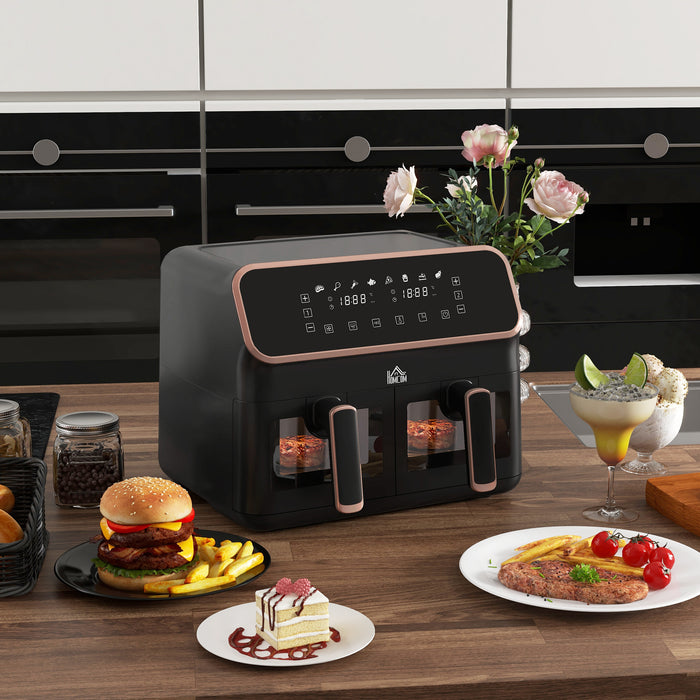 8L Dual Air Fryer Oven with Smart Finish - 8-in-1 Presets, Digital Display & Visual Window - Family-Sized Healthy Low Fat Cooking, 2700W, Gold Tone