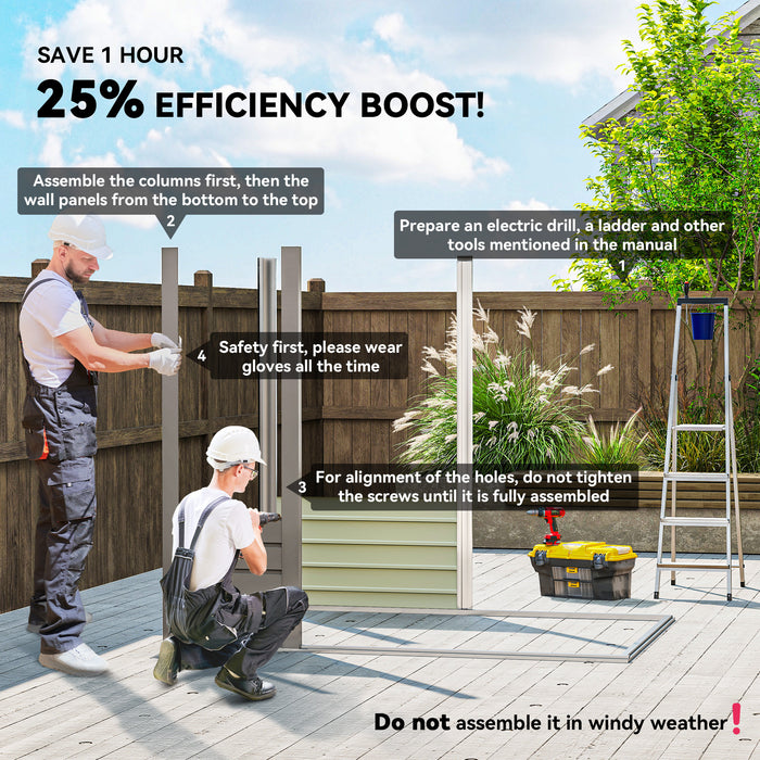 Outsunny 4 x 6ft Galvanised Metal Garden Shed, with Locking Door - Grey