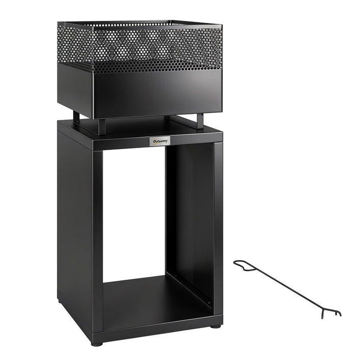 Outsunny Outdoor Fire Pit with Wood Storage Wood Burning Firepit with Mesh Sides 87 cm Black