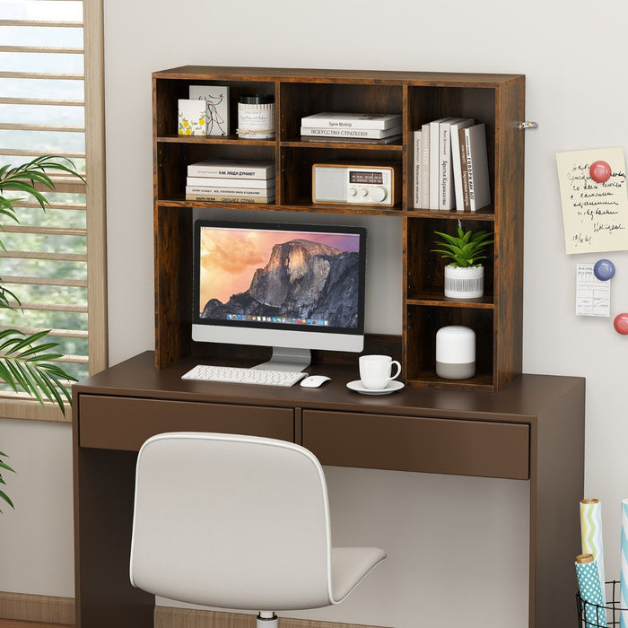 Desktop Bookshelf with 3 Adjustable Shelves and Open Compartment-