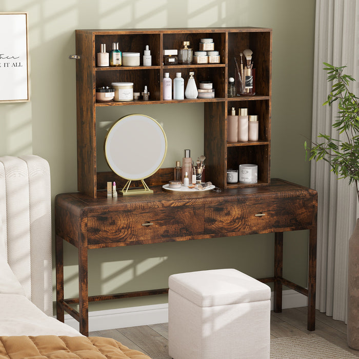 Desktop Bookshelf with 3 Adjustable Shelves and Open Compartment-