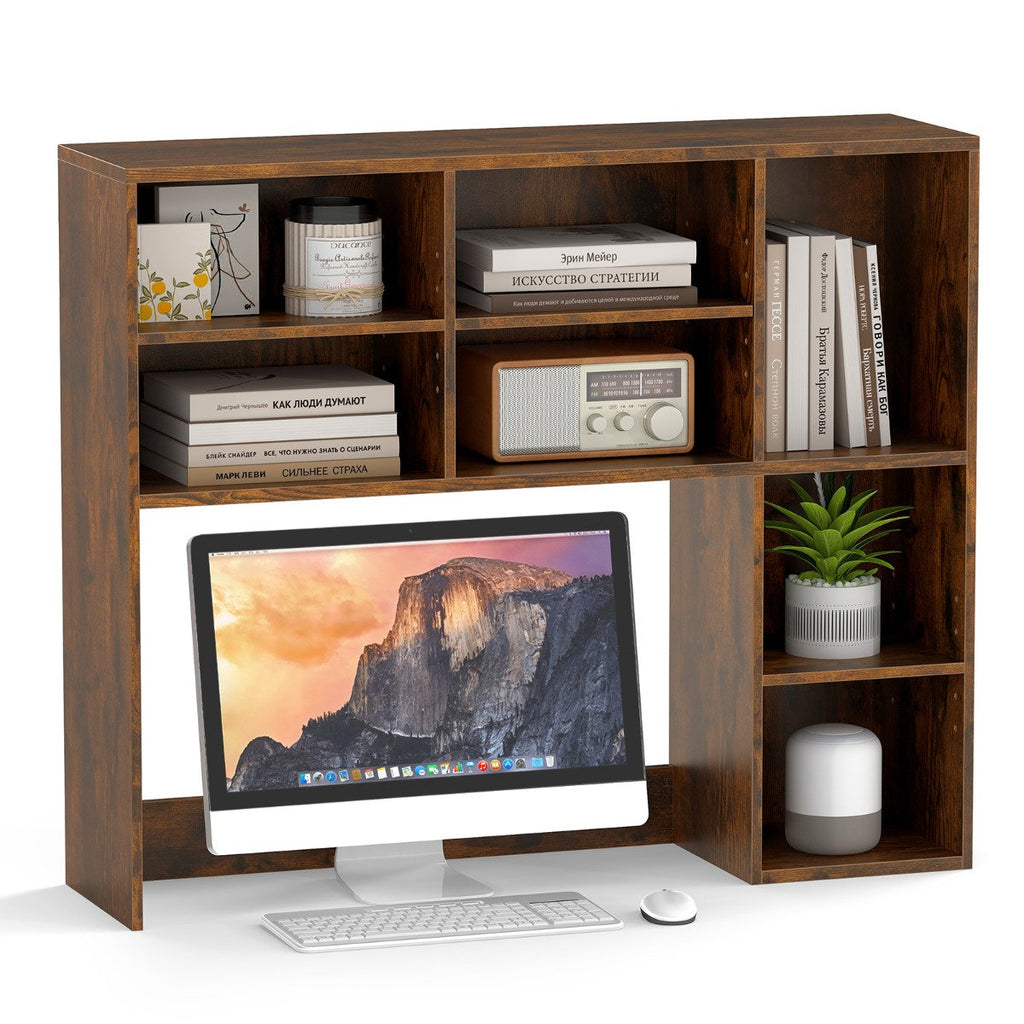 Desktop Bookshelf with 3 Adjustable Shelves and Open Compartment-