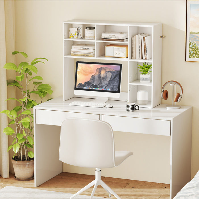 Desktop Bookshelf with 3 Adjustable Shelves and Open Compartment-