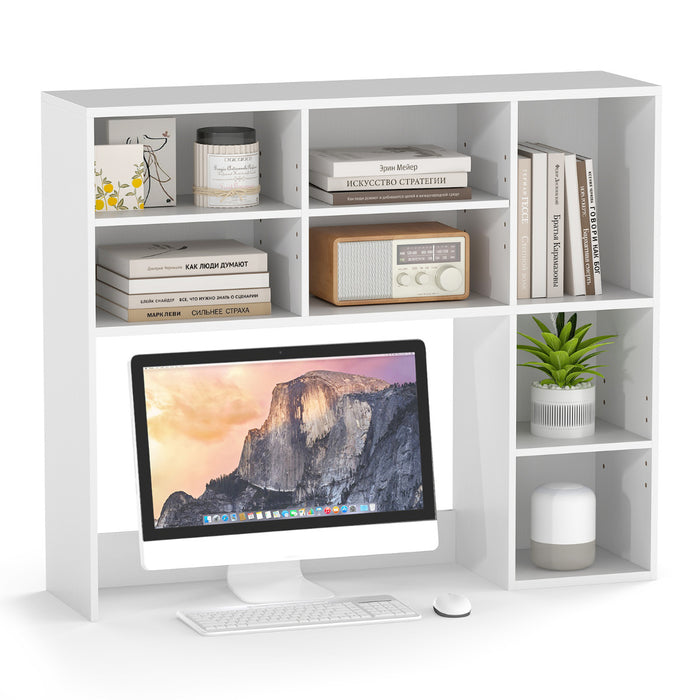 Desktop Bookshelf with 3 Adjustable Shelves and Open Compartment-