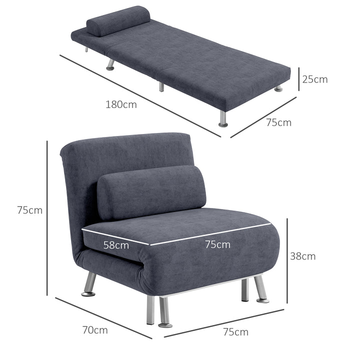 HOMCOM Single Sofa Bed, 1 Person Sleeper Foldable Lounge with Pillow, Charcoal Grey