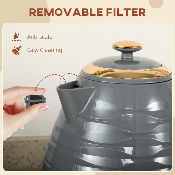 HOMCOM Electric Kettle, 1.7L, Fast Boil, 3kW Water Kettle with Removable Washable Anti-scale Filter, Auto Shut-off, 360° Swivel, BPA Free, Grey Water Ripple Texture