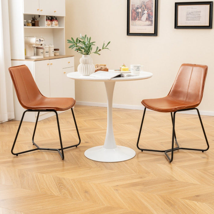 Dining Chair Set of 2 with Metal Legs and Vintage Stitching-