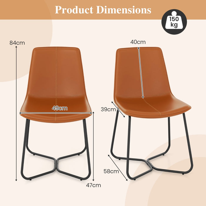 Dining Chair Set of 2 with Metal Legs and Vintage Stitching-