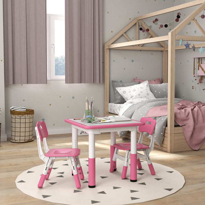 Height Adjustable Kids' Desk Set with 2 Chairs - 3-Piece Children's Activity Table for Playroom and Bedroom - Perfect for Toddlers, Pink