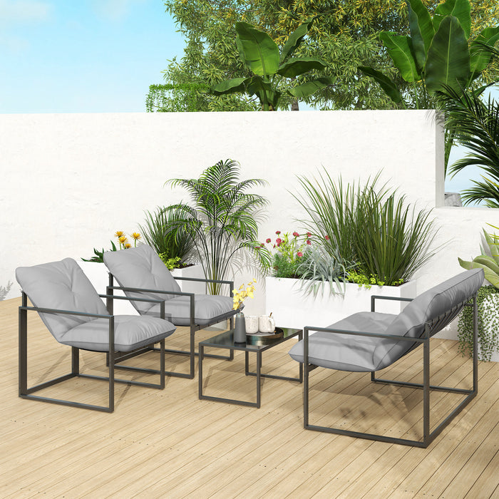 Outsunny Four-Piece Relaxed Back Garden Dining Set - Black/Light Grey