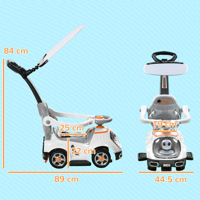 3-in-1 Cartoon Robot Ride-On Push Car - Foot-to-Floor Slider with Handle, Light-Up Features, Music, and Horn - Versatile Toy with Storage for Toddlers