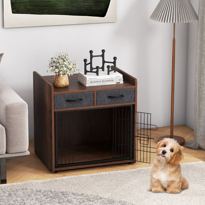 Dog Crate Furniture with 2 Fabric Drawers and Lockable Door